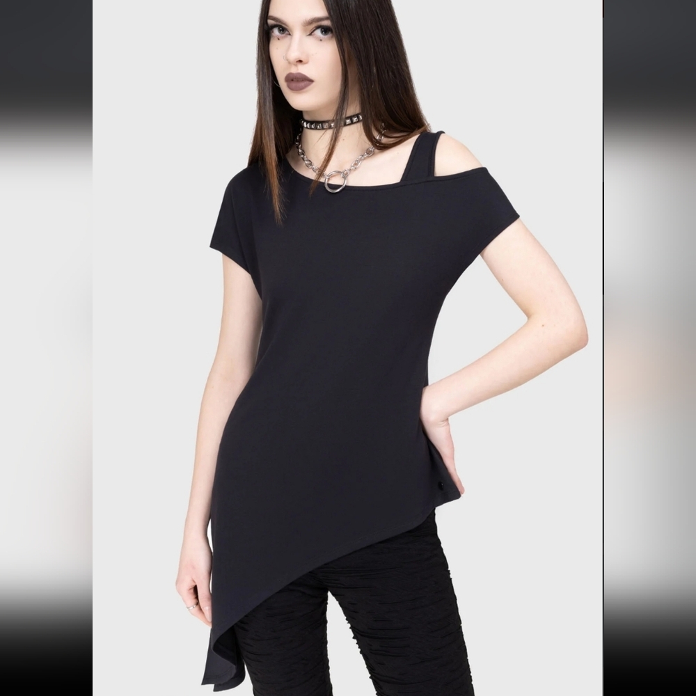 Killstar Asymmetrical Black Short Sleeve Top